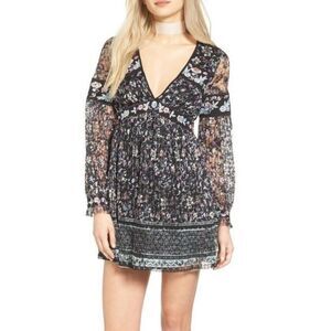 Free People Cherry Blossom Embroidered Lace Pleated Mini Dress Size 2 Coquette